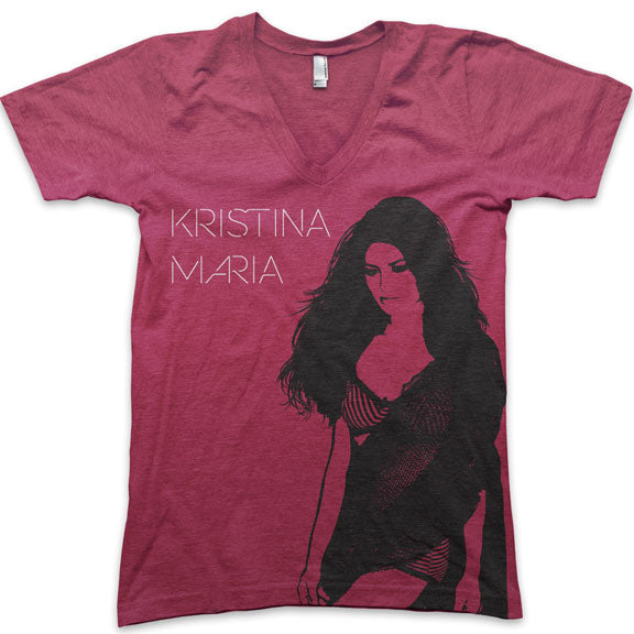 KRISTINA MARIA -Tell The World- Unisex V-Neck Tee - Cranberry