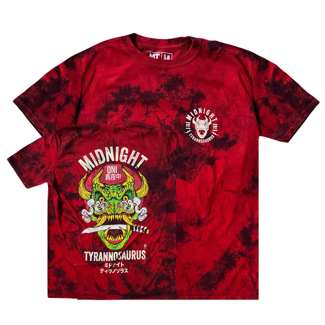 Midnight Tyrannosaurus - Onisaurus - Red Tie Dye Tee (Full Color)