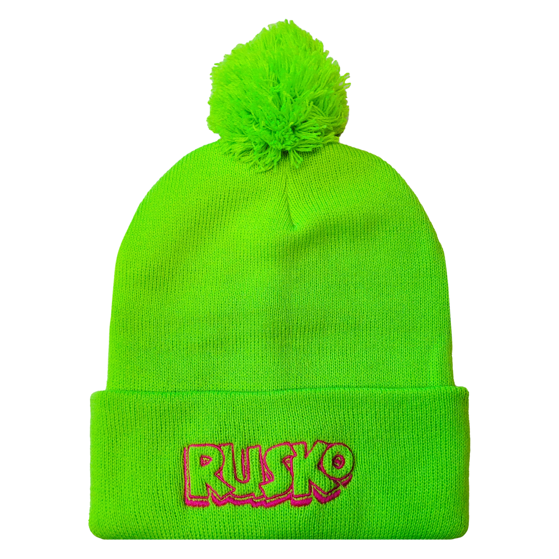 Rusko - Neon Green Custom Knit Pom Pom Beanie