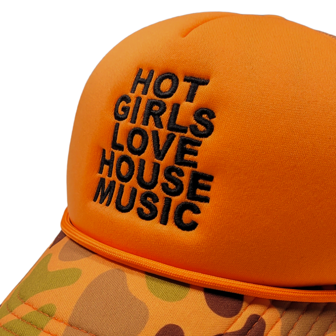 Nostalgix - Hot Girls Love House Music - Orange Camo Trucker Hat