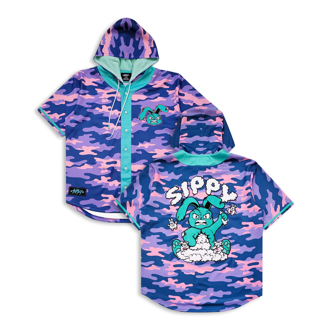 Sippy - Fluffy Bunny Hooded Baseball Jersey