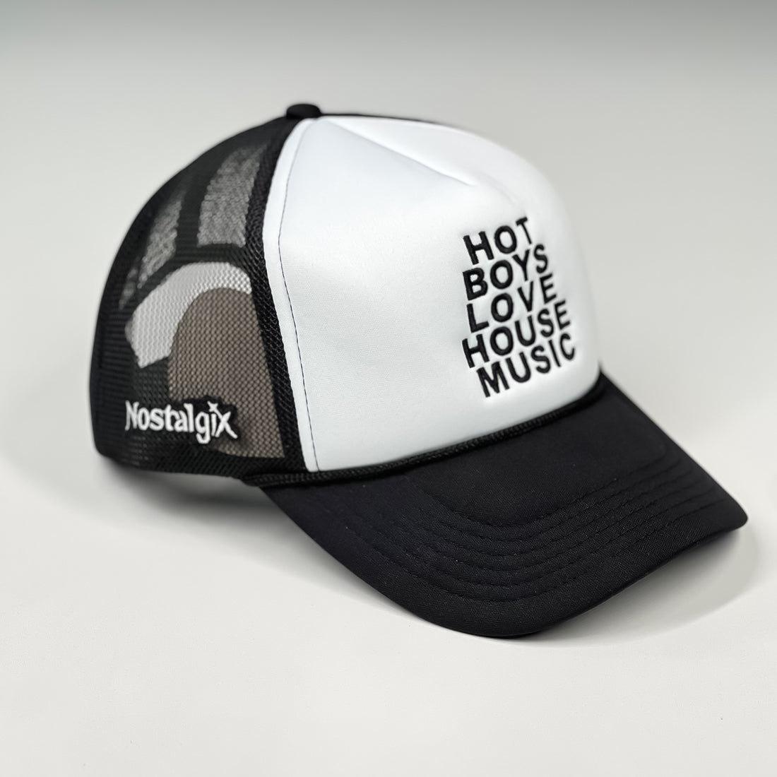 Nostalgix - Hot Boys Love House Music - Black & White Trucker Hat