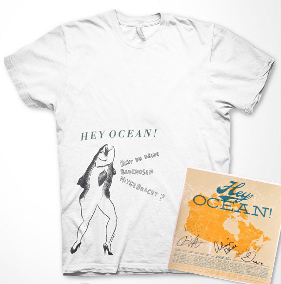 HEY OCEAN -Reverse Mermaid Tee/Autographed 2012 Tour Poster Bundle- White